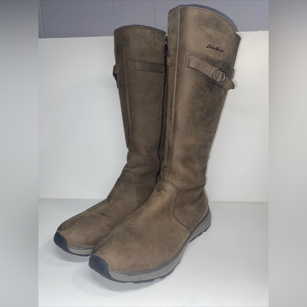 Eddie Bauer Women's Lodge Brown Leather Full-Grain Knee High Boots Size 9